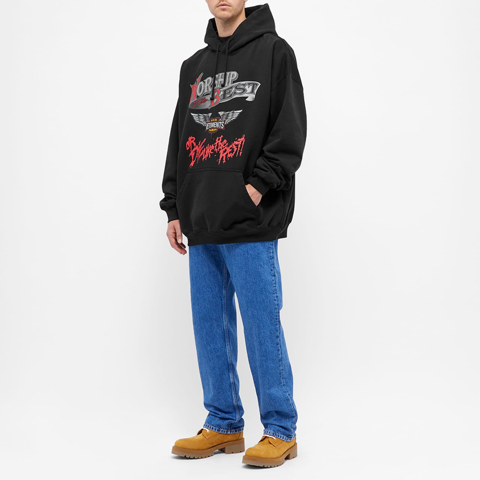 VETEMENTS Worship The Best Oversized Hoodie Washed Black END.