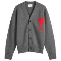 AMI Large A Heart Cardigan - Grey