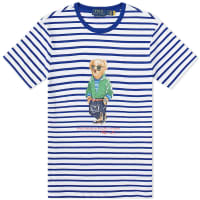Polo Ralph Lauren Striped Beach Bear T-Shirt - White & Heritage Royal Beach