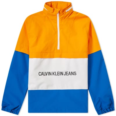 Calvin Klein Institutional Logo Nylon Popover Packaway Hood Sweat