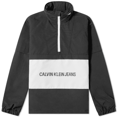 Calvin Klein Institutional Logo Nylon Popover Packaway Hood Sweat