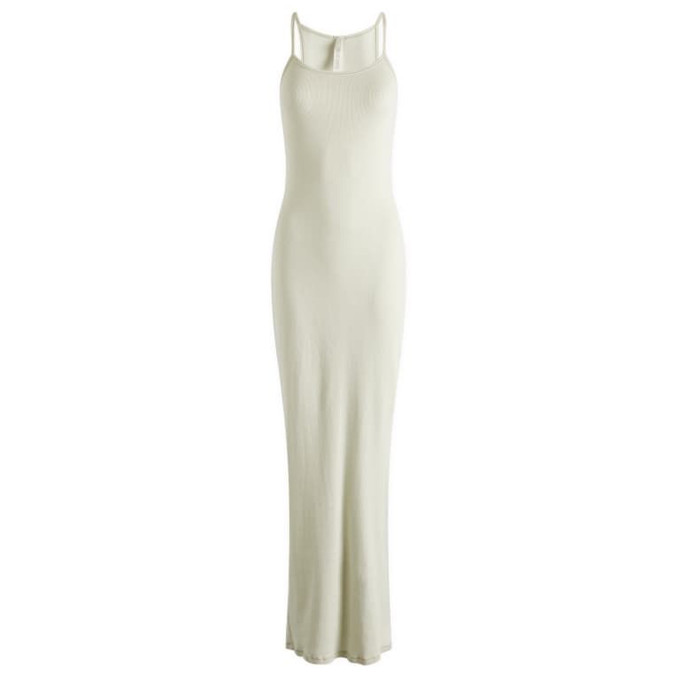 Облегающее хлопчатобумажное длинное платье-майка в рубчик