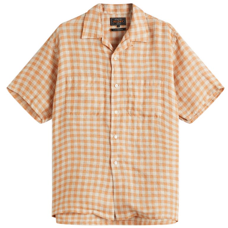 Beams Plus Open Collar Panama Plaid Linen Shirt