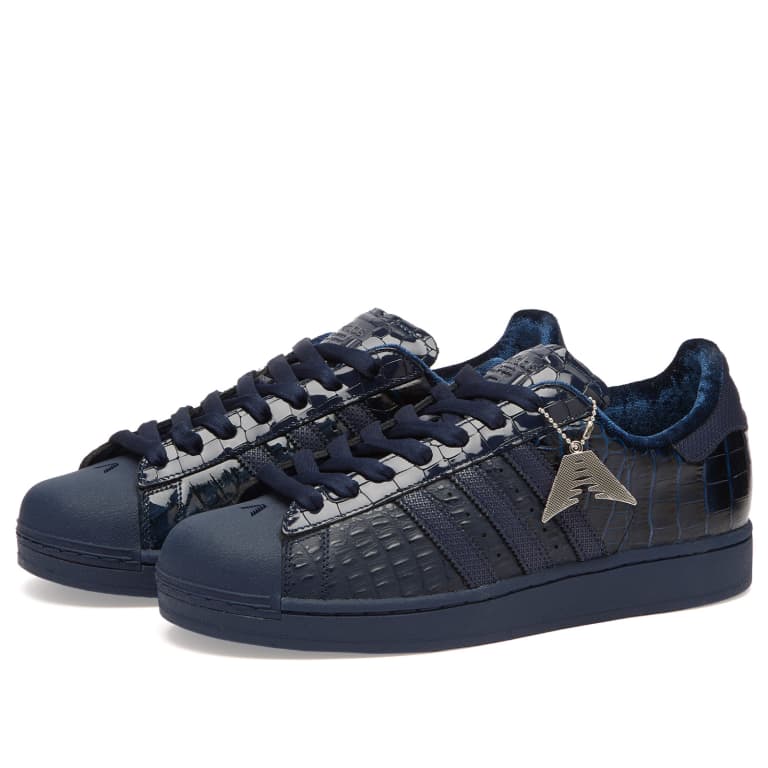 Anthony Edwards x adidas Superstar Navy Croc front and side view