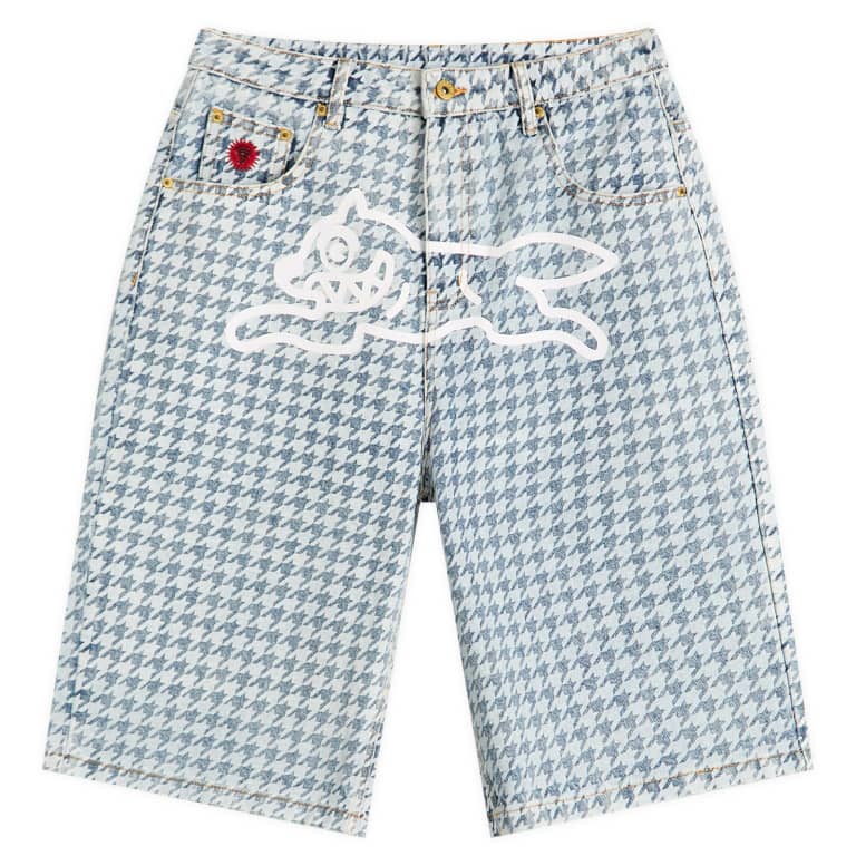 ICECREAM Houndstooth Running Dog Denim Shorts