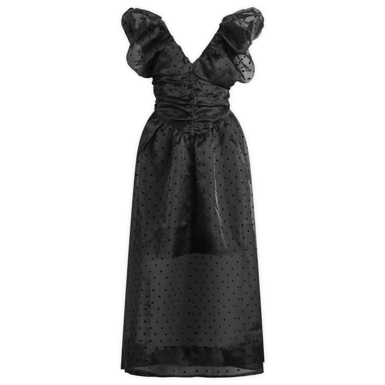 Длинное платье с рюшами из флокированной органзы GANNI