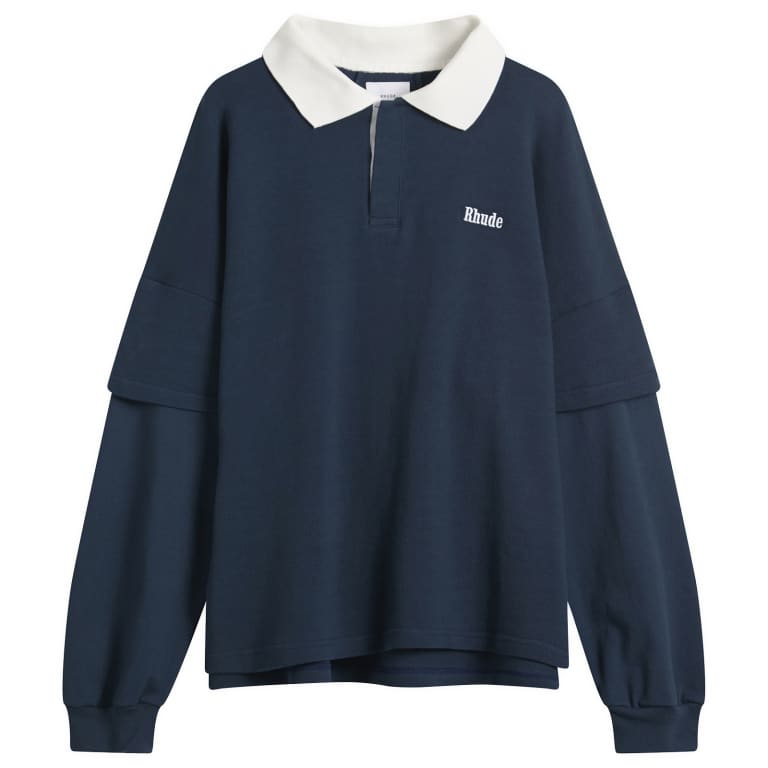 Многослойное поло из пике в полоску Rhude с длинным рукавом