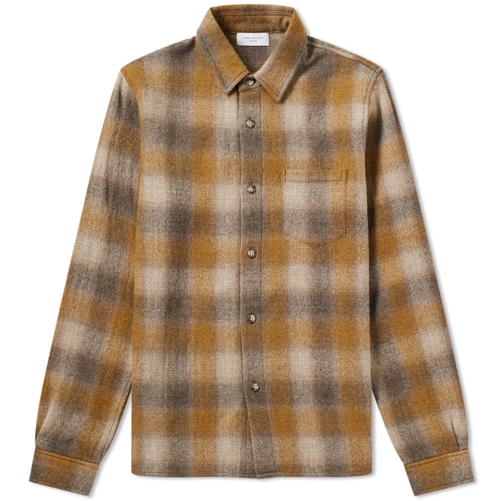 John Elliott Wool Flannel Check Overshirt Mustard & Charcoal END. (US)