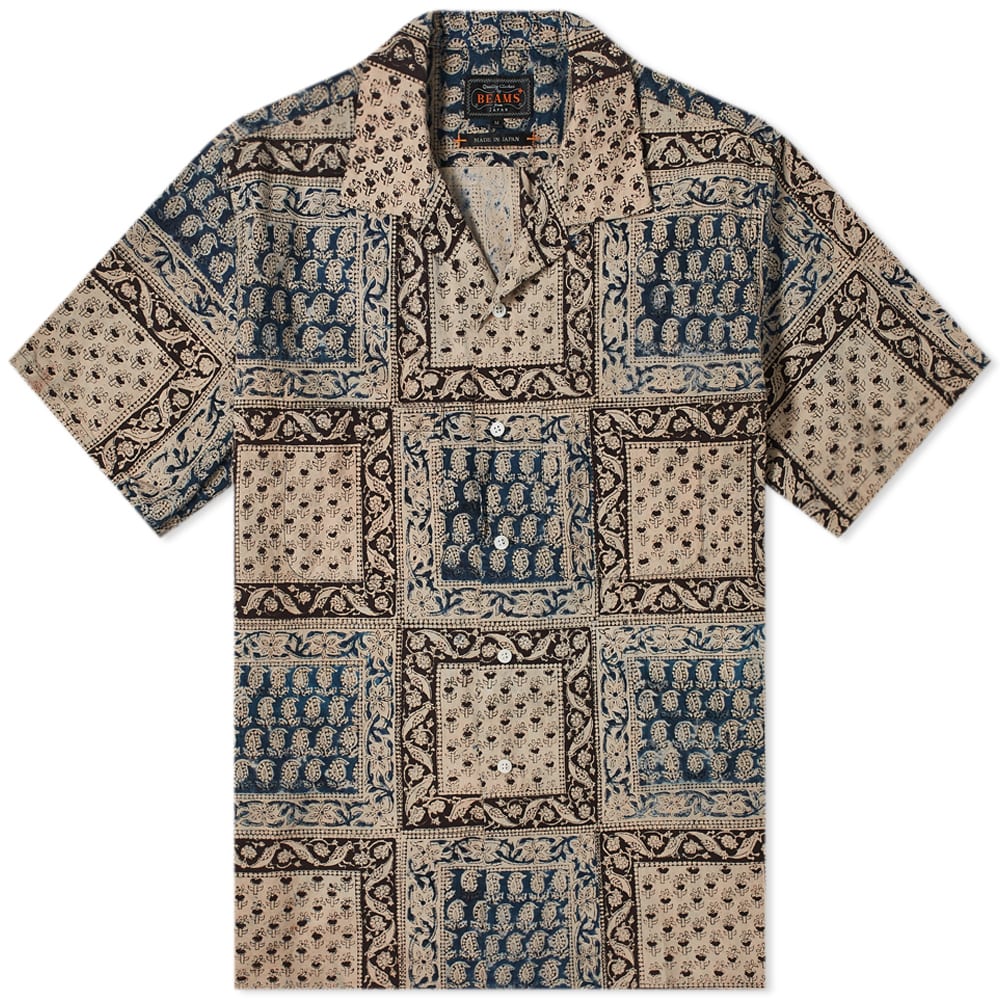 Beams Plus Short Sleeve Open Collar Block Print Shirt Navy END. (US)