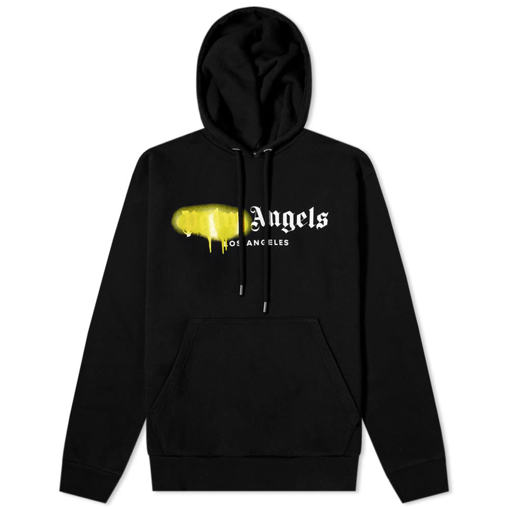Palm Angels La Sprayed Logo Hoody Black Yellow End