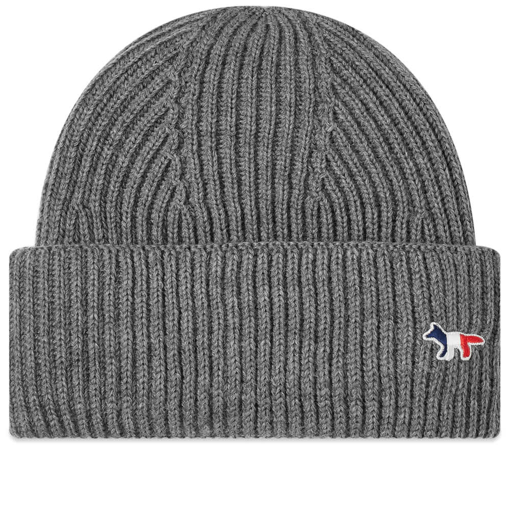 Maison Kitsuné Tricolor Fox Beanie Grey Melange | END.