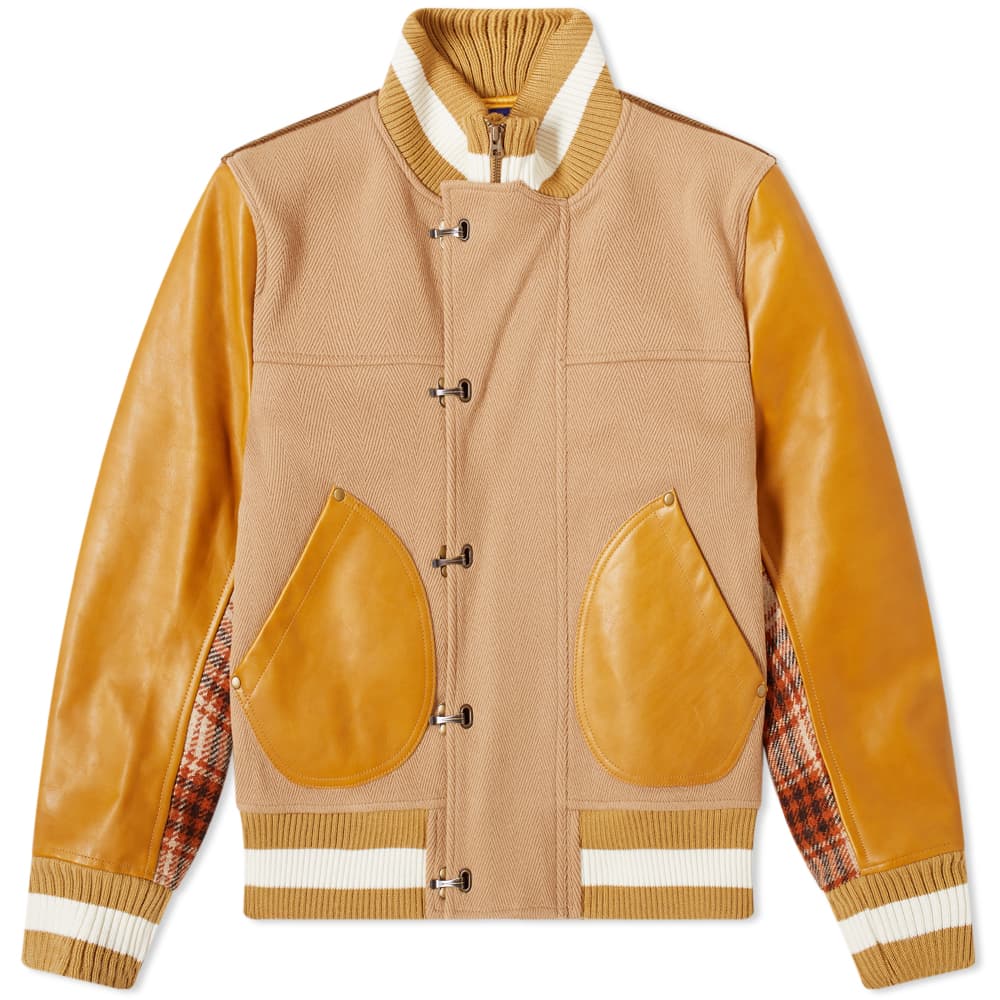 Junya Watanabe MAN Cowhide Varsity Jacket Camel & Beige END.