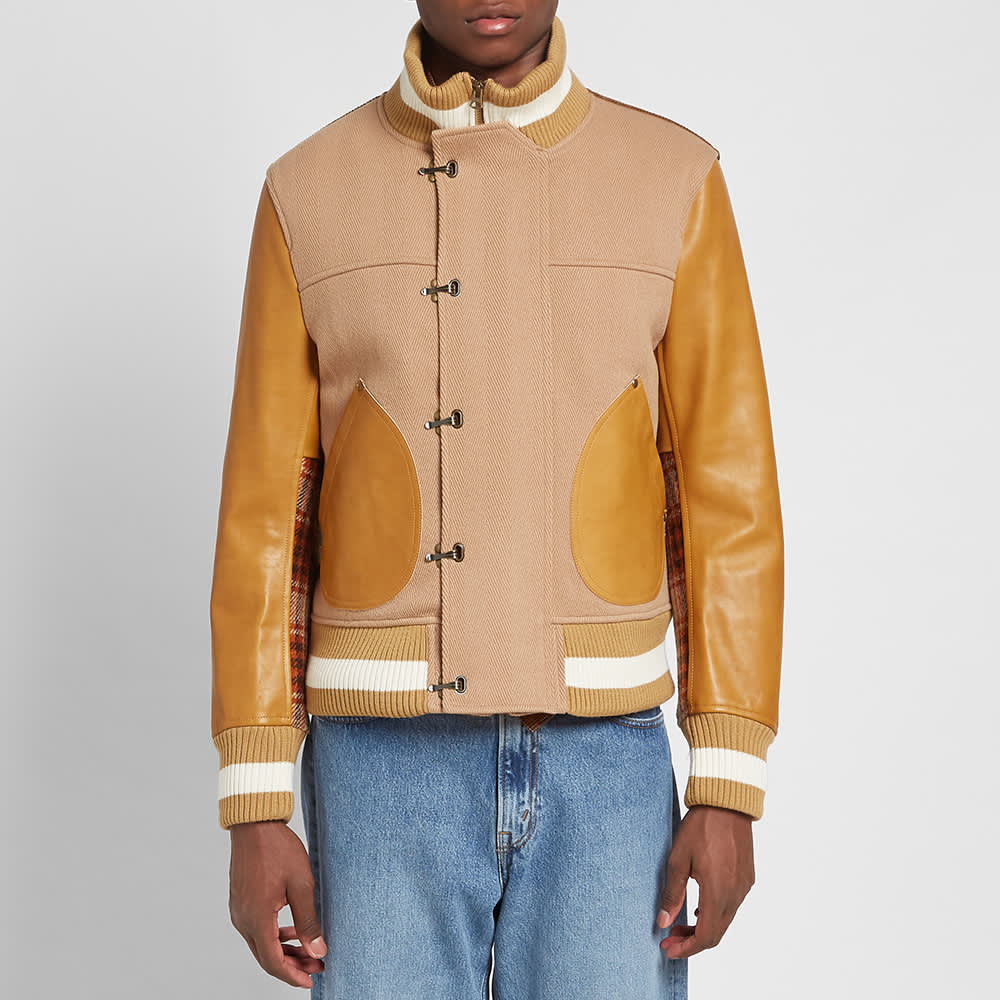 Junya Watanabe MAN Cowhide Varsity Jacket Camel & Beige END.