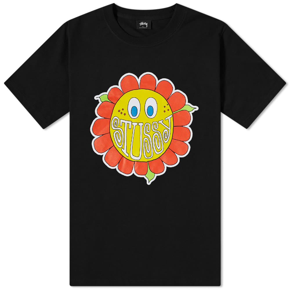 世界的に有名な Flower Happy Stussy Tee GmarShops | Black ウォーキング・ランニングウェア