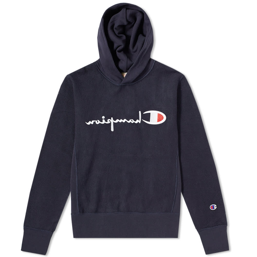 champion navy reverse weave hoodie