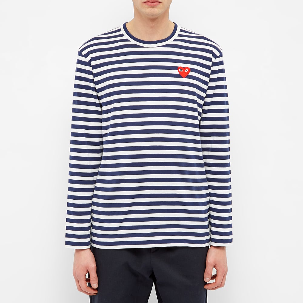 Comme des Garcons Play Long Sleeve Heart Logo Stripe Tee Navy & White ...