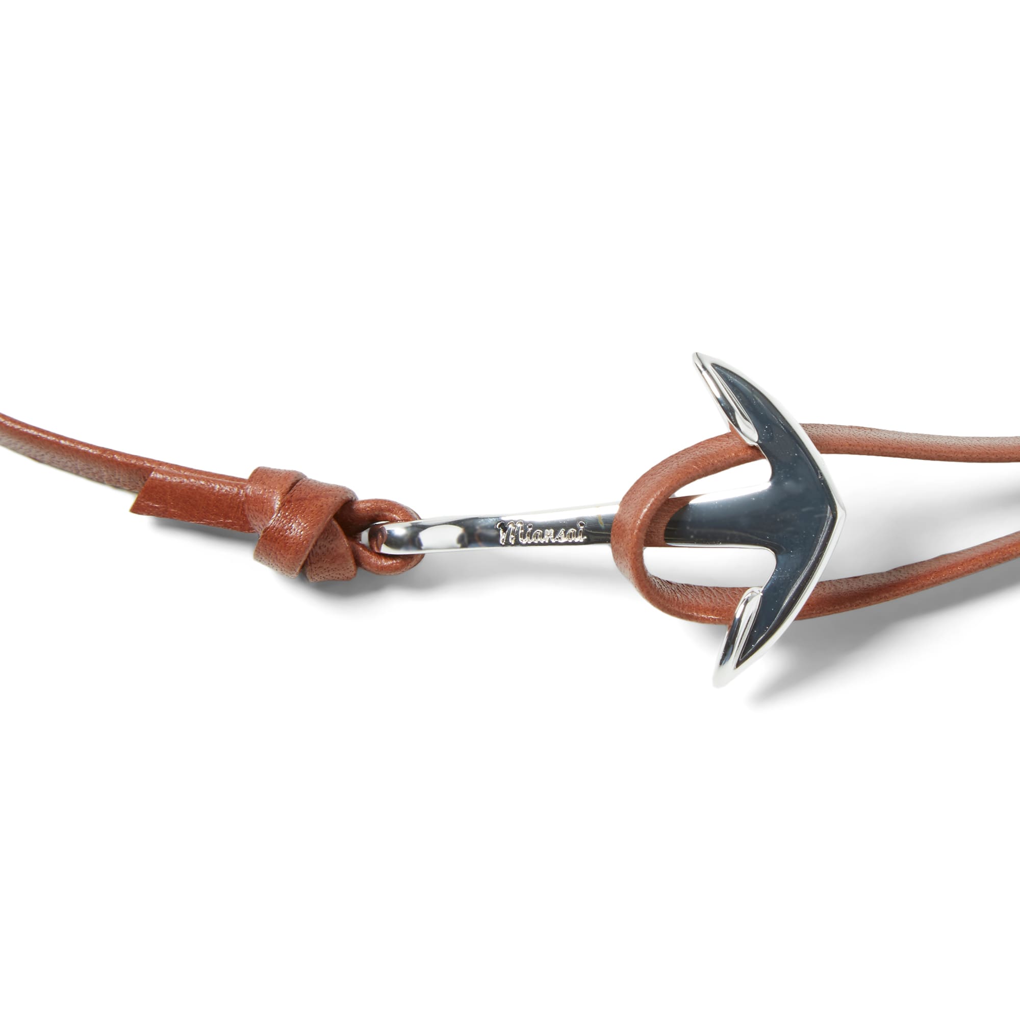 Miansai Silver Tone Anchor Leather Bracelet Brown END. (Europe)