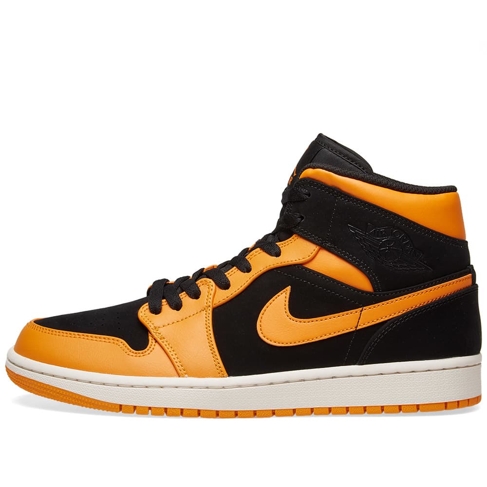 Air Jordan 1 Mid Black, Orange Peel & Sail | END.