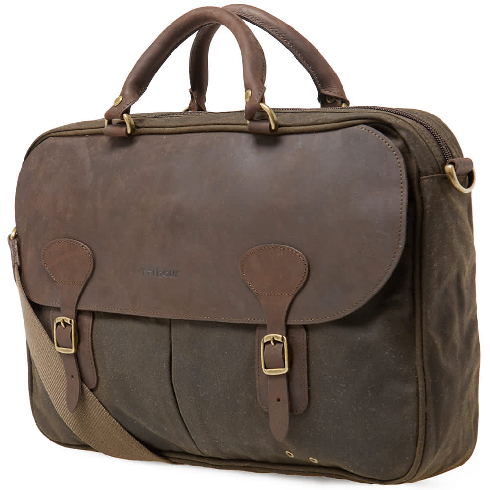 Barbour Wax Leather Briefcase Olive END.