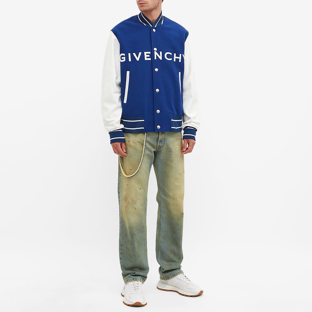 Givenchy Logo Leather Varsity Jacket - White & Blue