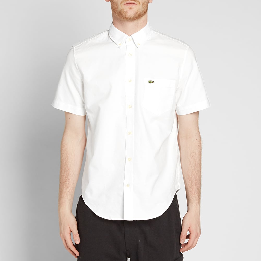 Lacoste Short Sleeve Button Down Oxford Shirt White End