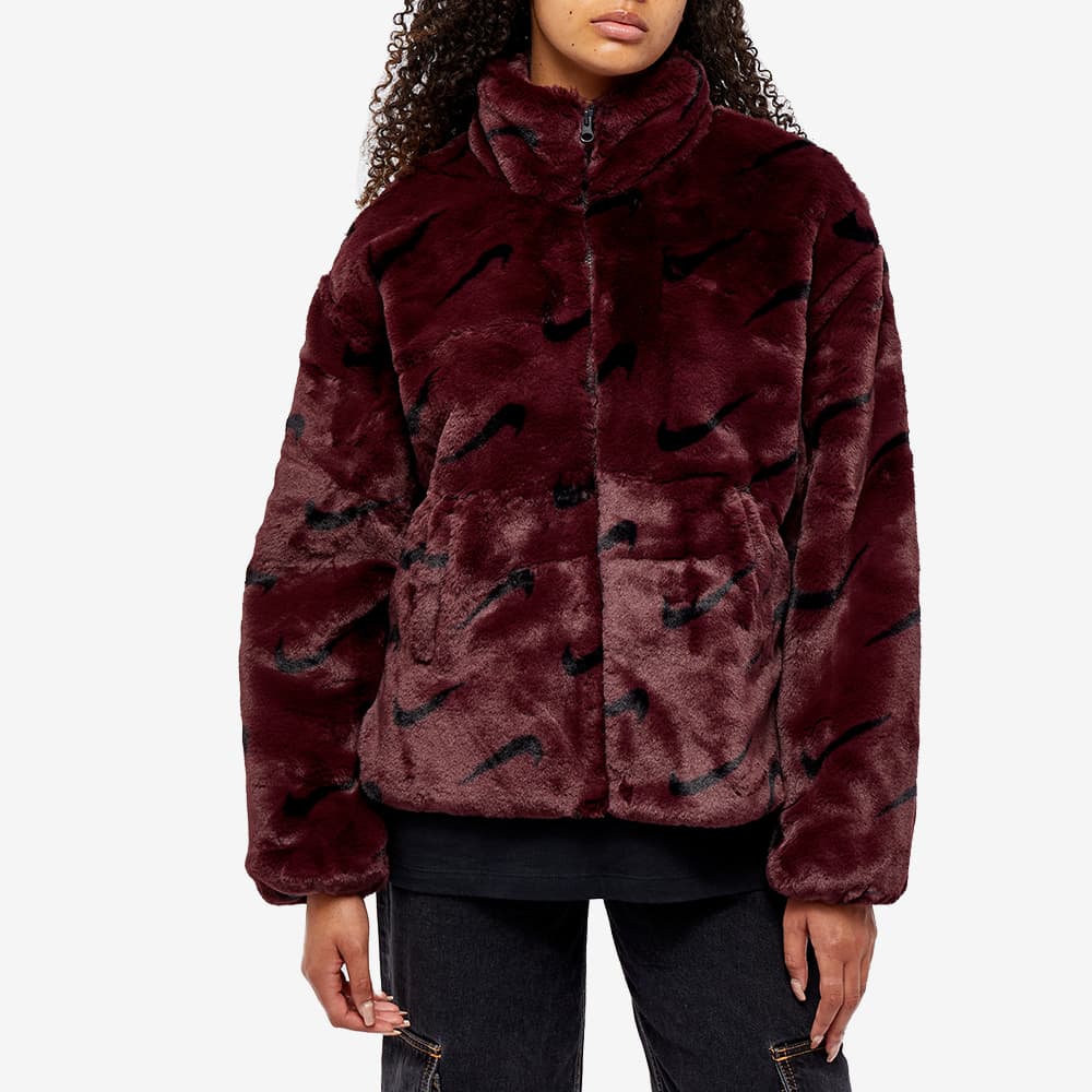 Nike Faux Fur AOP Swoosh Jacket Burgundy Crush & Black END. (AU)