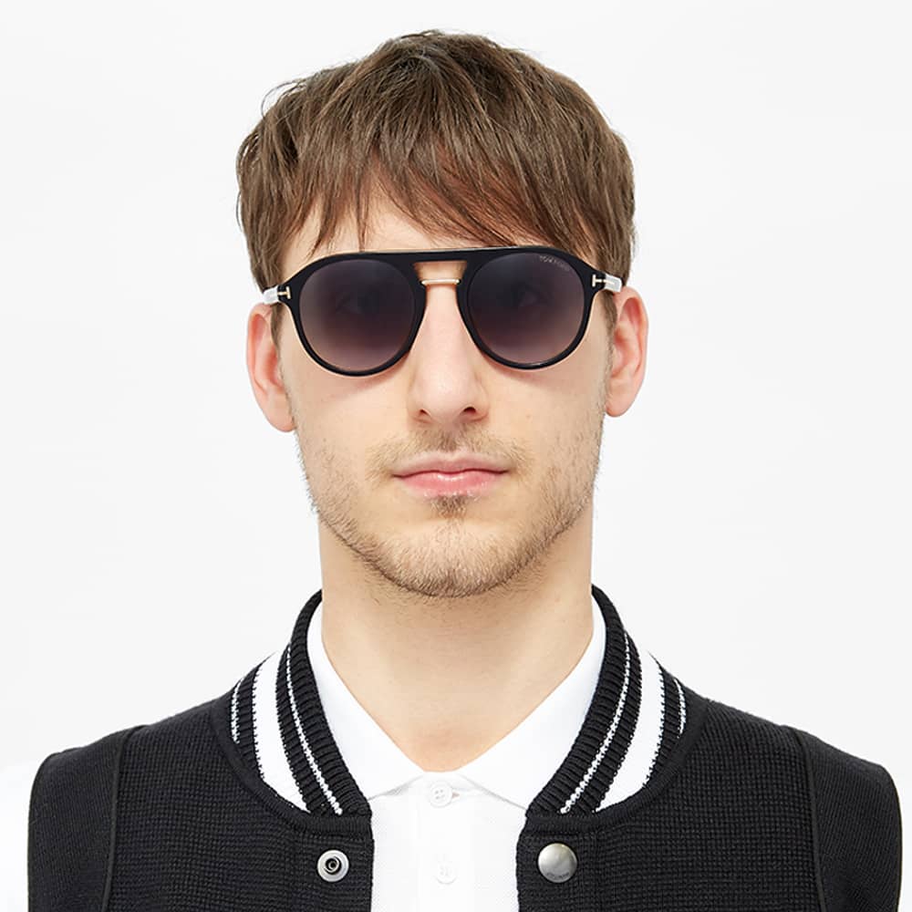 Tom Ford FT0675 Ivan02 Sunglasses Shiny Black & Gradient Blue END.