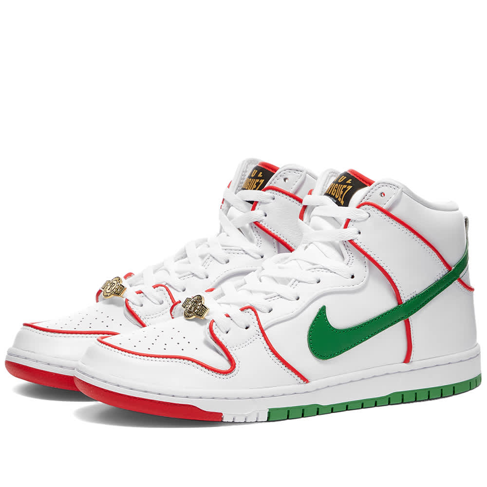 Nike Sb Dunk High Premium Qs Prod Skate Shoes White University Red White Classic Green Skate Shoes From Native Skate Store Uk