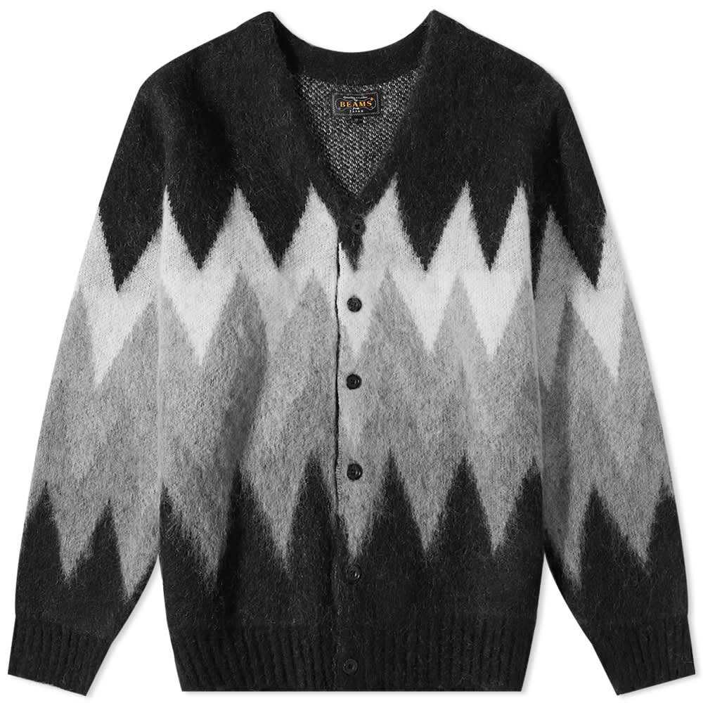 Beams Plus Chevron Stripe Jacquard Mohair Cardigan Black | END. (KR)