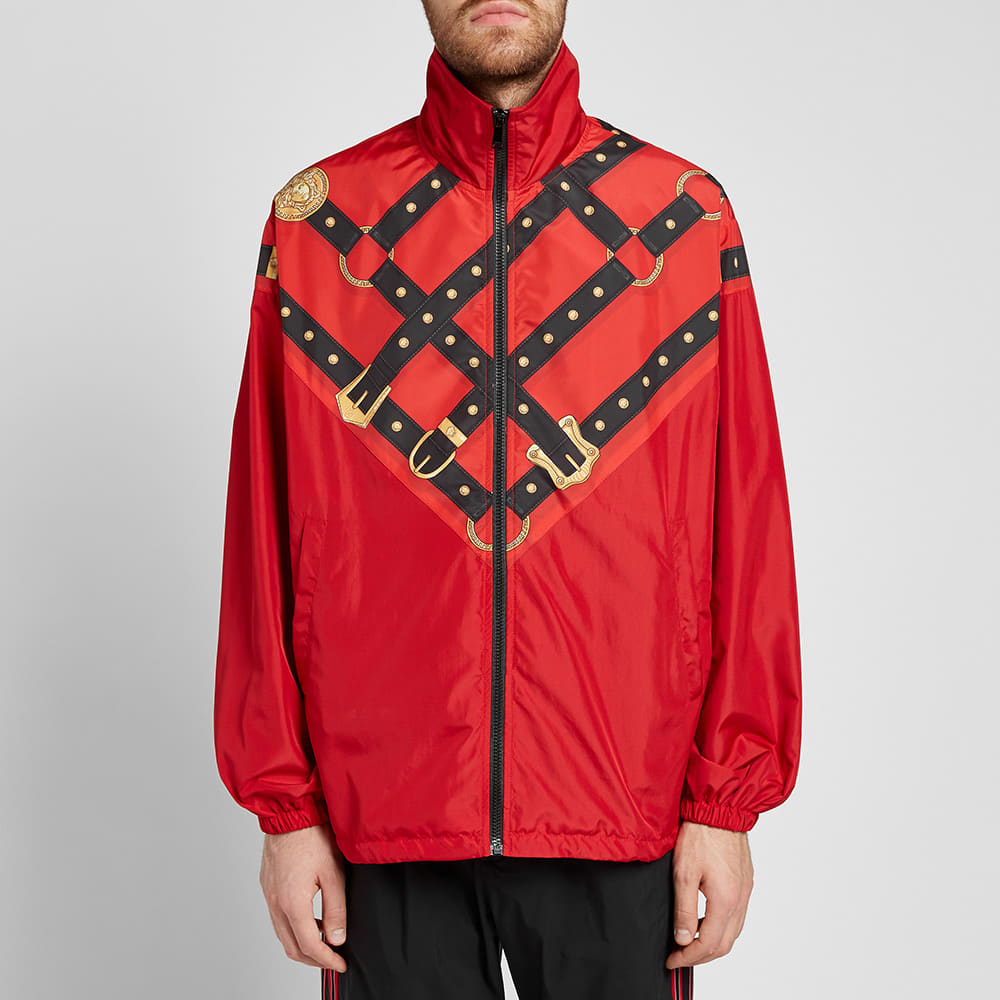 Versace red leather jacket clearance