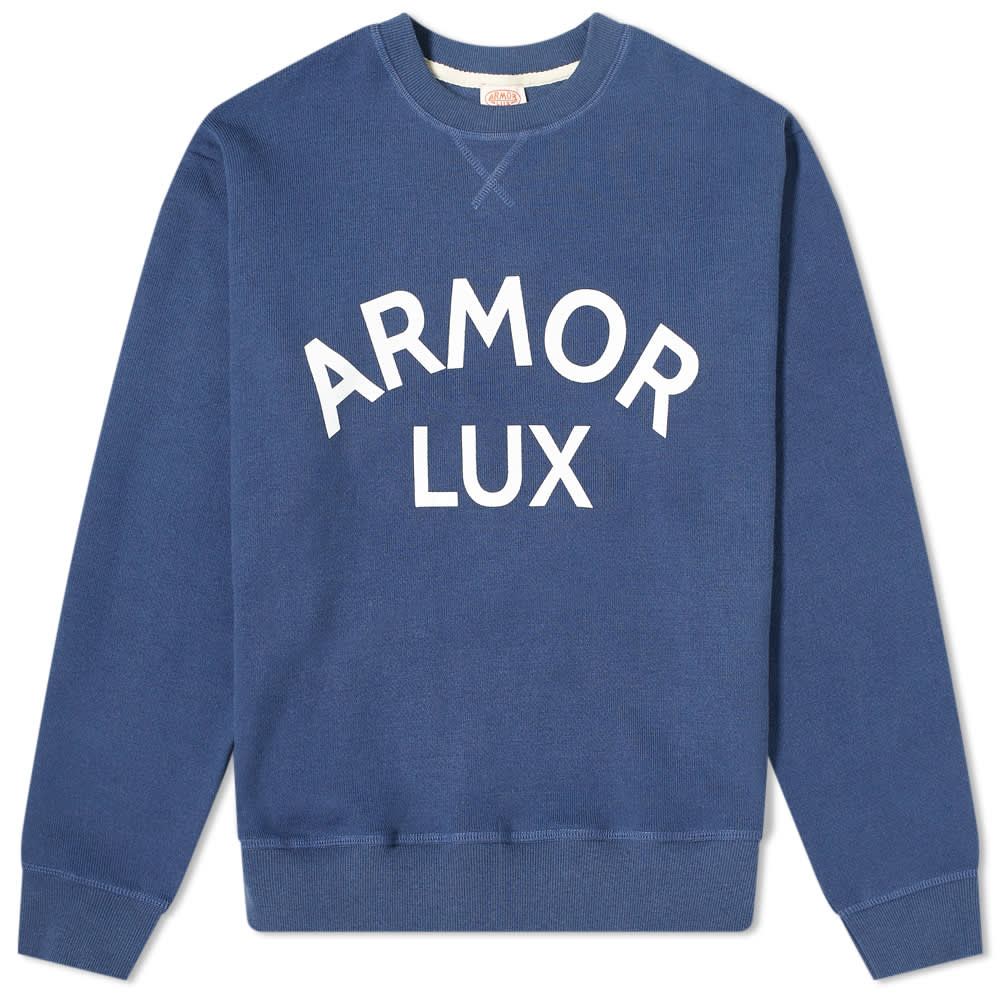 Armor-Lux Logo Crew Sweat Washed Blue & White | END.