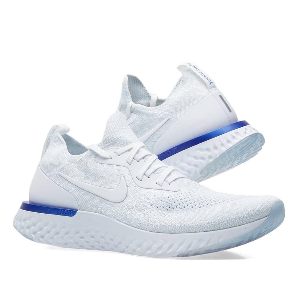 nike epic react flyknit white racer blue