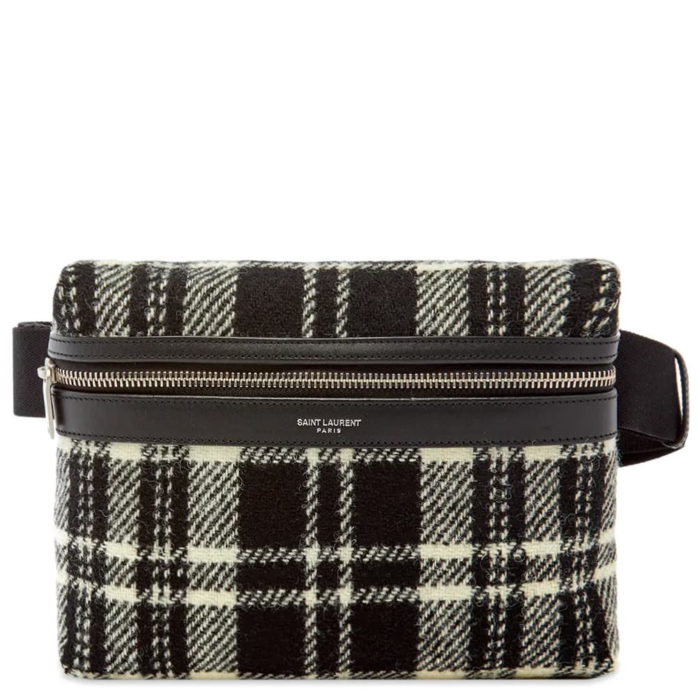 Saint Laurent City Pouch Flannel CrossBody Bag OffWhite & Black