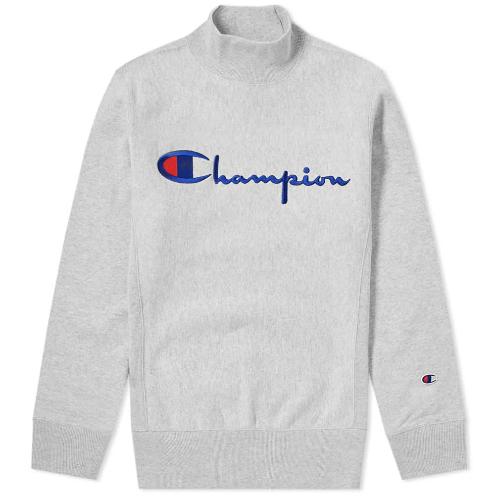 Champion Reverse Weave Mock Neck Script Logo Sweat Grey Melange End