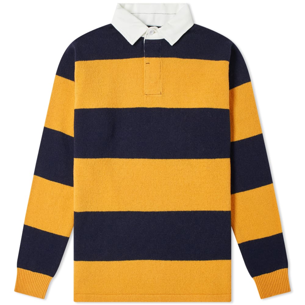 Beams Plus Knitted Stripe Rugby Shirt Yellow & Navy END. (UK)