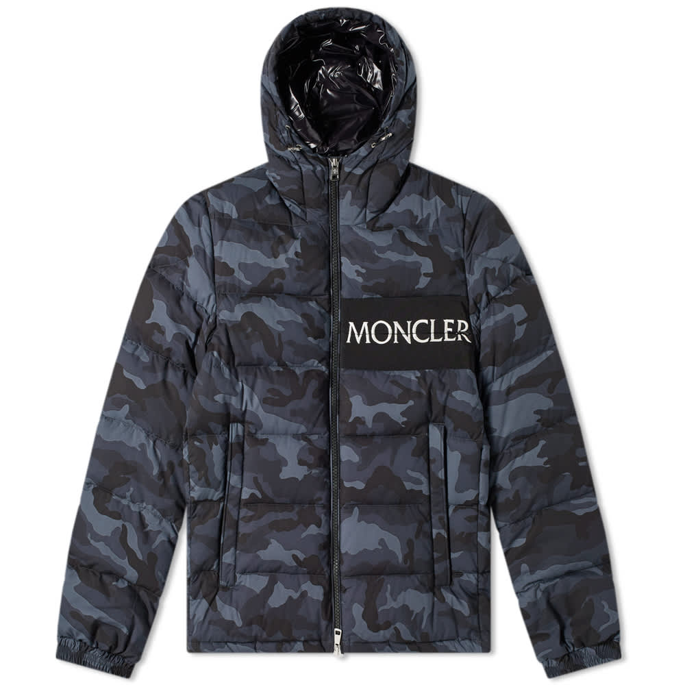 Moncler Aiton Logo Hooded Down Jacket Dark Grey Camo | END. (UK)