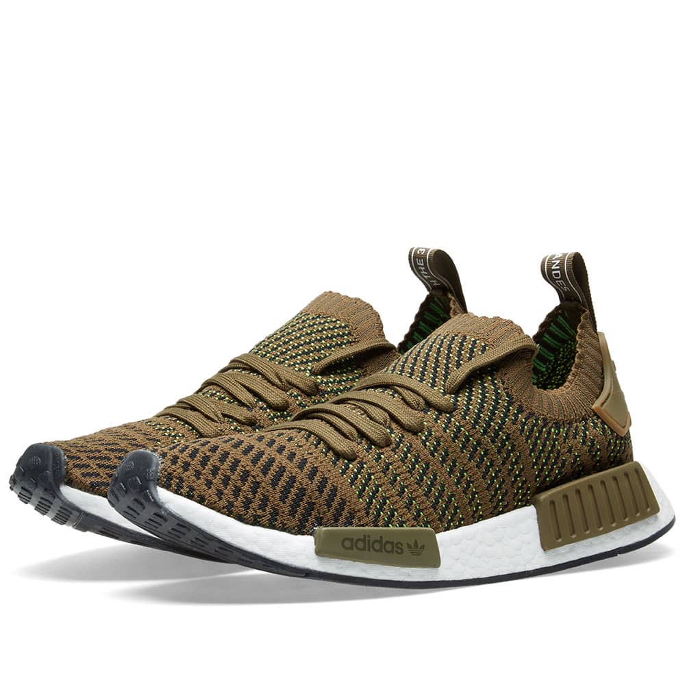 Adidas NMD_R1 Primeknit STLT Olive, Black & Solar Slime | END.