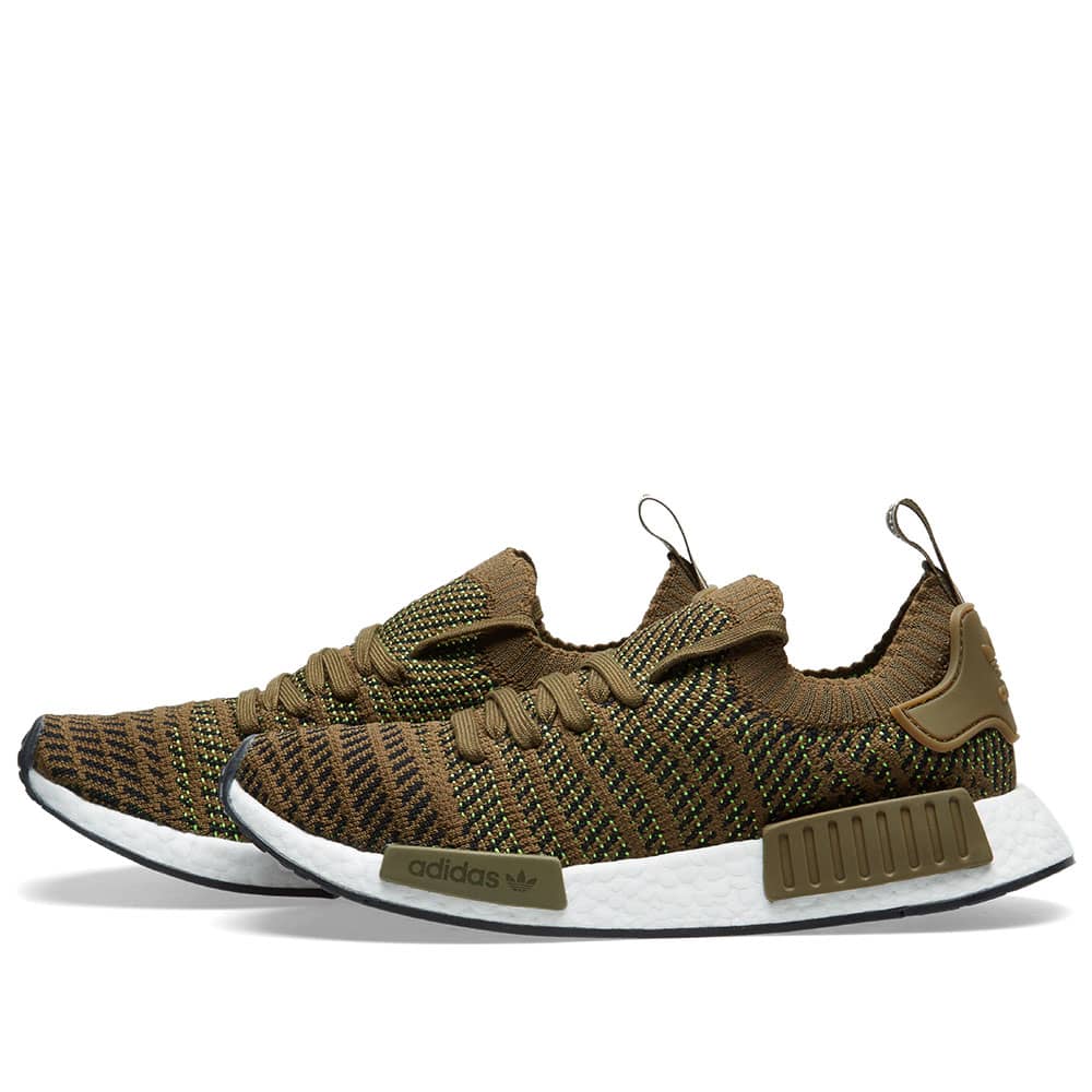 Adidas NMD_R1 Primeknit STLT Olive, Black & Solar Slime | END.