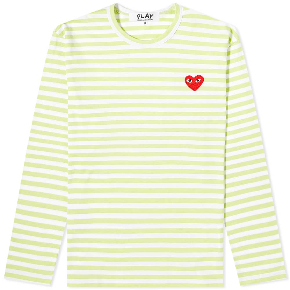 comme des garcons play long sleeve heart logo stripe tee