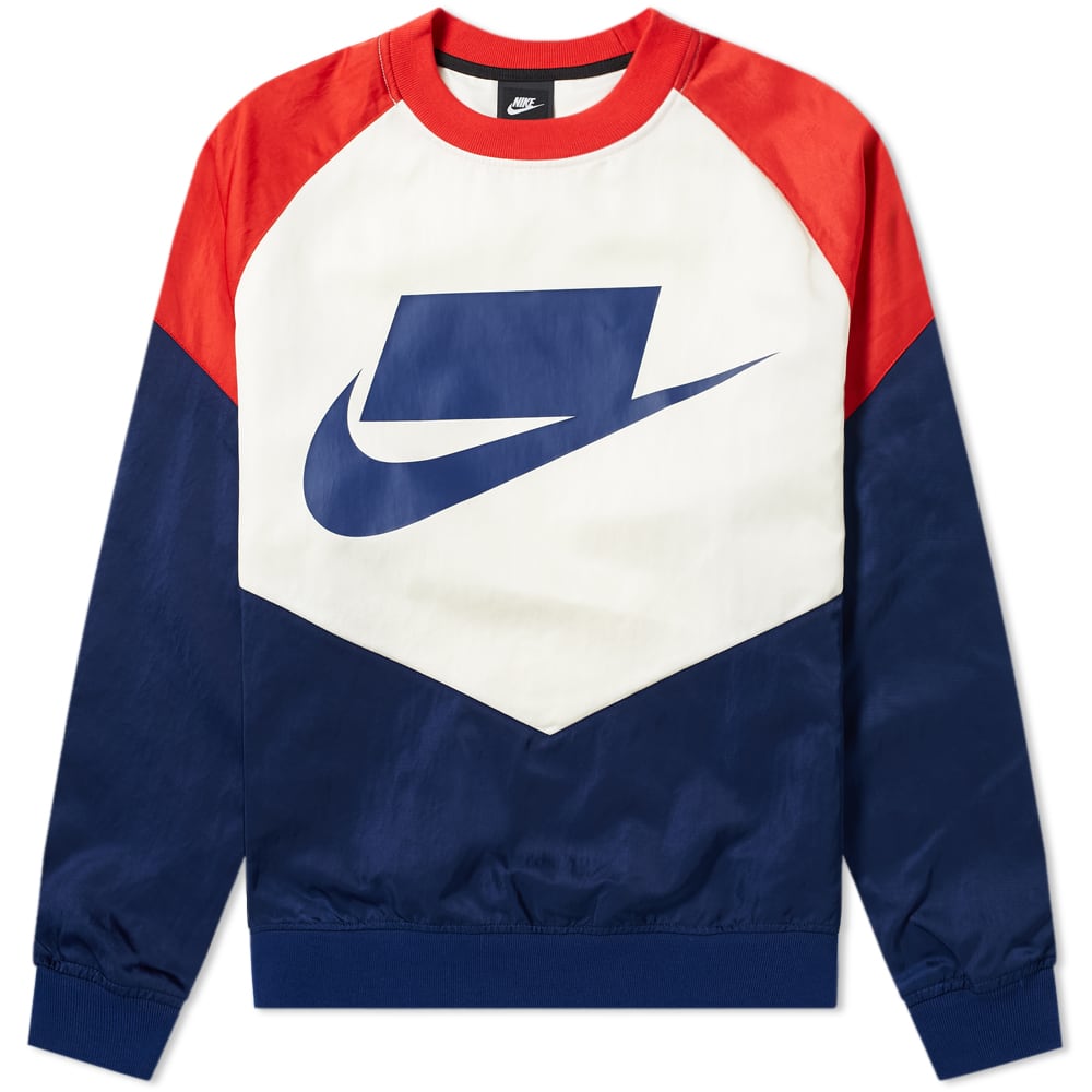 Nike Block Futura Crew Sweat Blue Void, Red & Sail END.