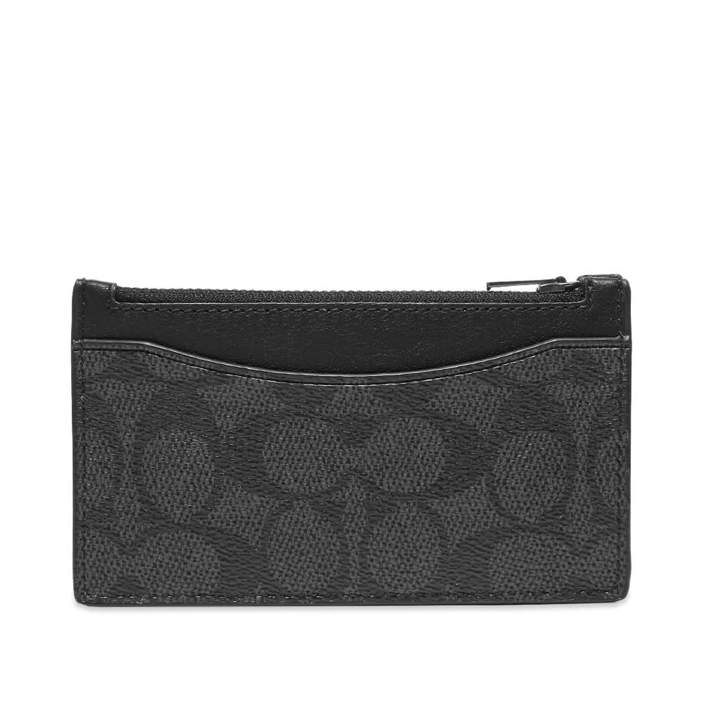 Coach Signature Leather Zip Closure Card Case Charcoal END. (CA)