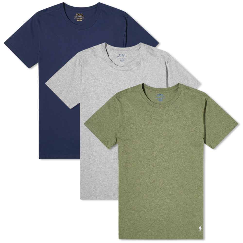 Polo Ralph Lauren Crew Base Layer Tee 3 Pack Navy, Grey & Moss END