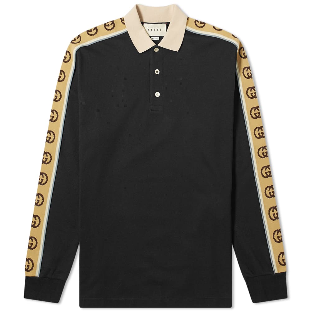 Gucci Long Sleeve Taped Logo Polo Shirt Black | END. (UK)