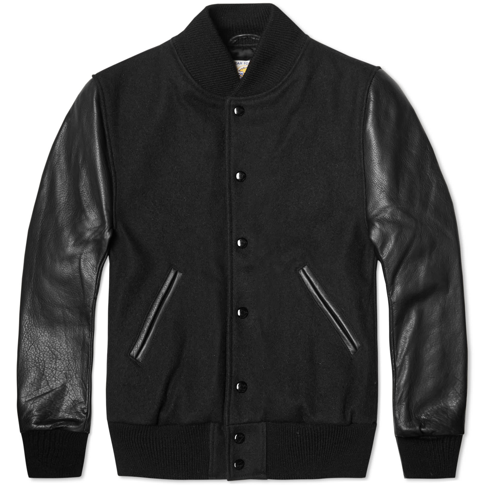Golden Bear Sportswear Leather Sleeve Melton Wool Varsity Jacket Black