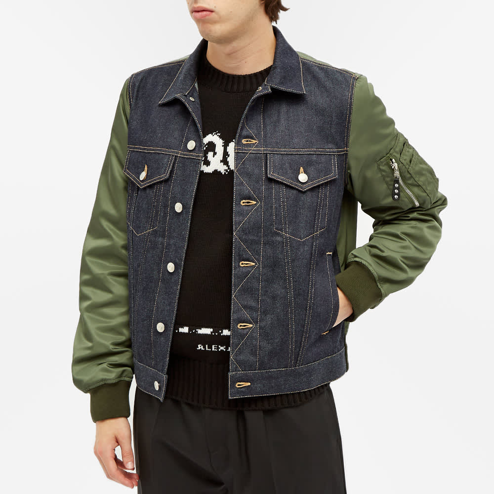 Alexander McQueen MA-1 Sleeve Denim Jacket Blue & Olive | END.