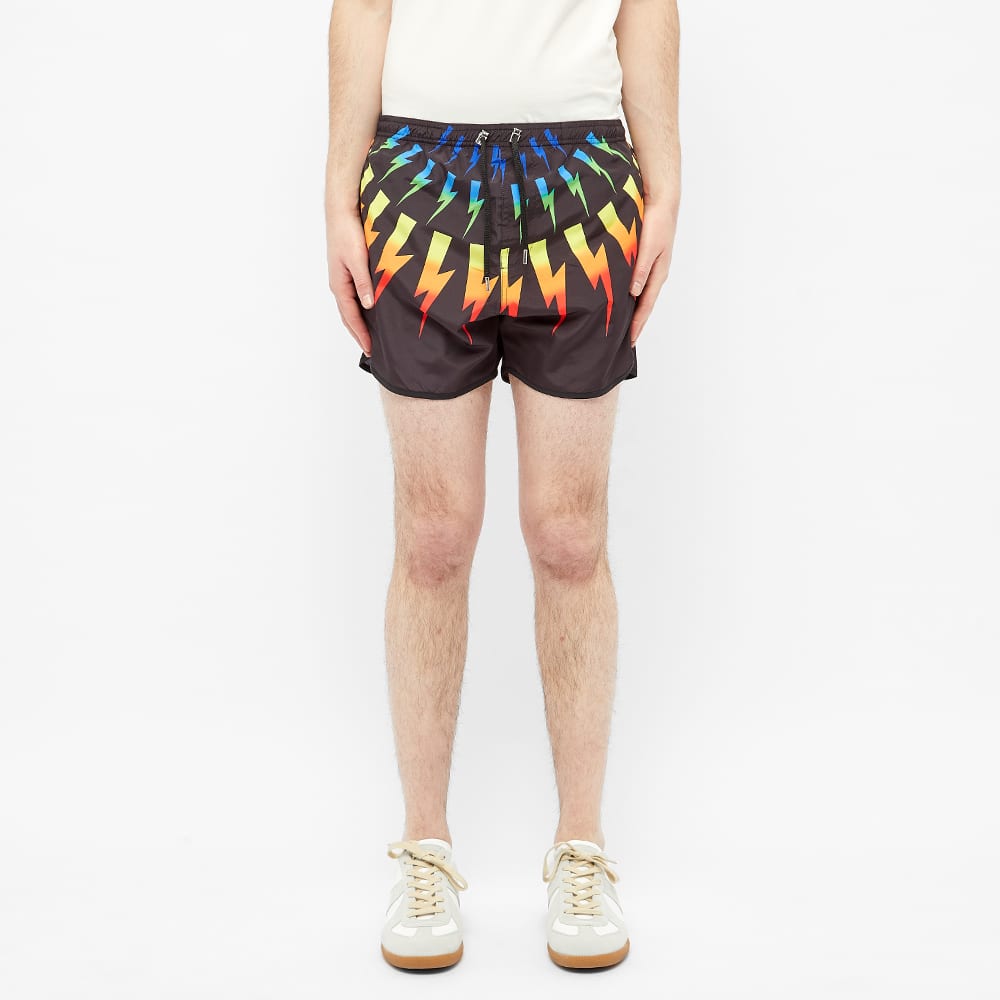Neil Barrett Rainbow Fair Isle Lightning Bolt Swim Short Black