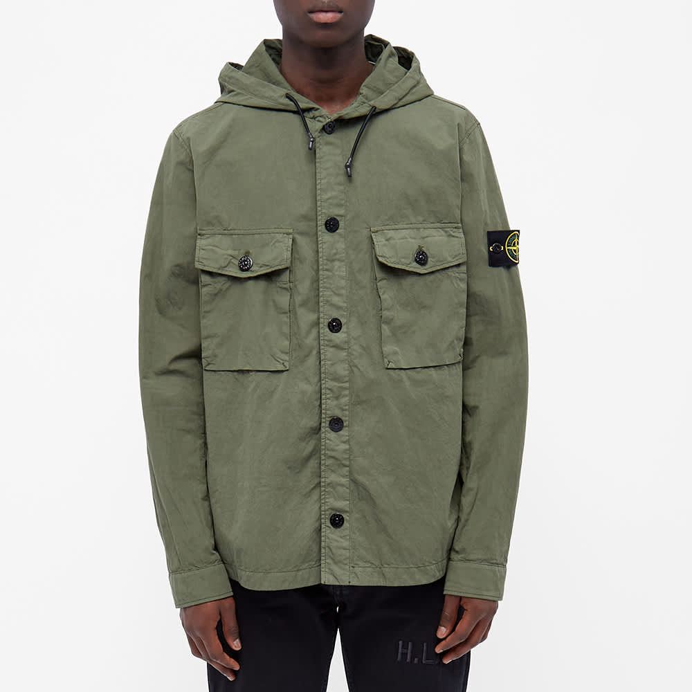 Stone Island Garment Dyed Hooded Button Overshirt Olive | END.