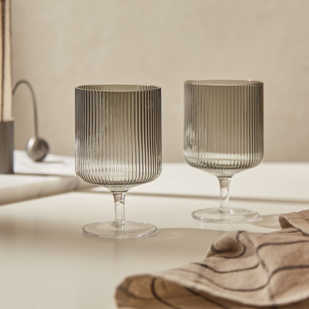 Ferm Living Ripple Wine Glasses Set of 2 Smoked Grey END.