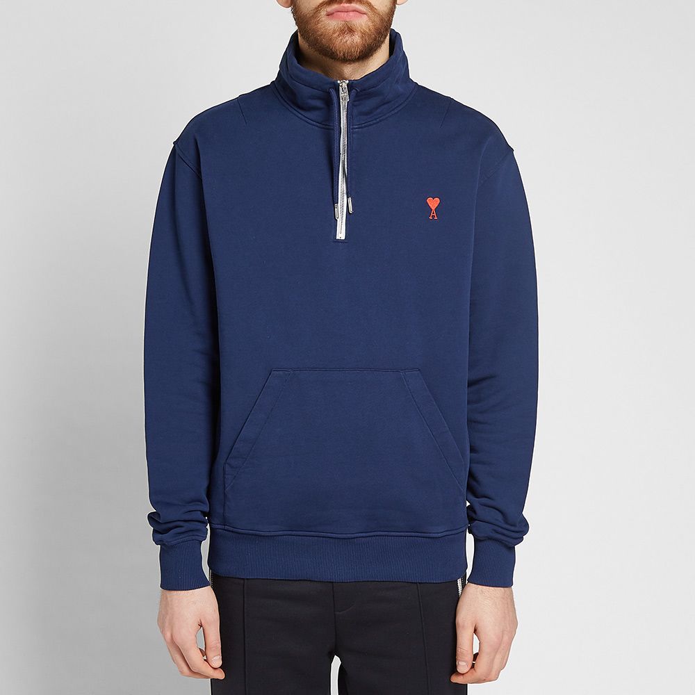 AMI Heart Logo Half Zip Sweat Navy | END.