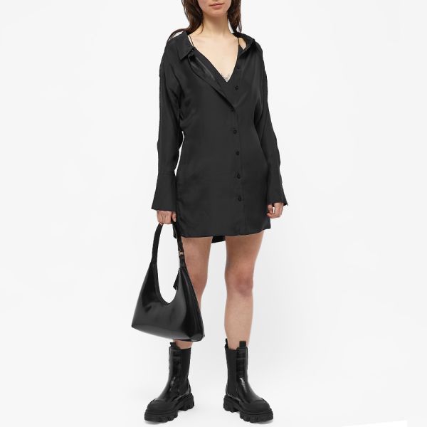Black silky shirt dress Clearance